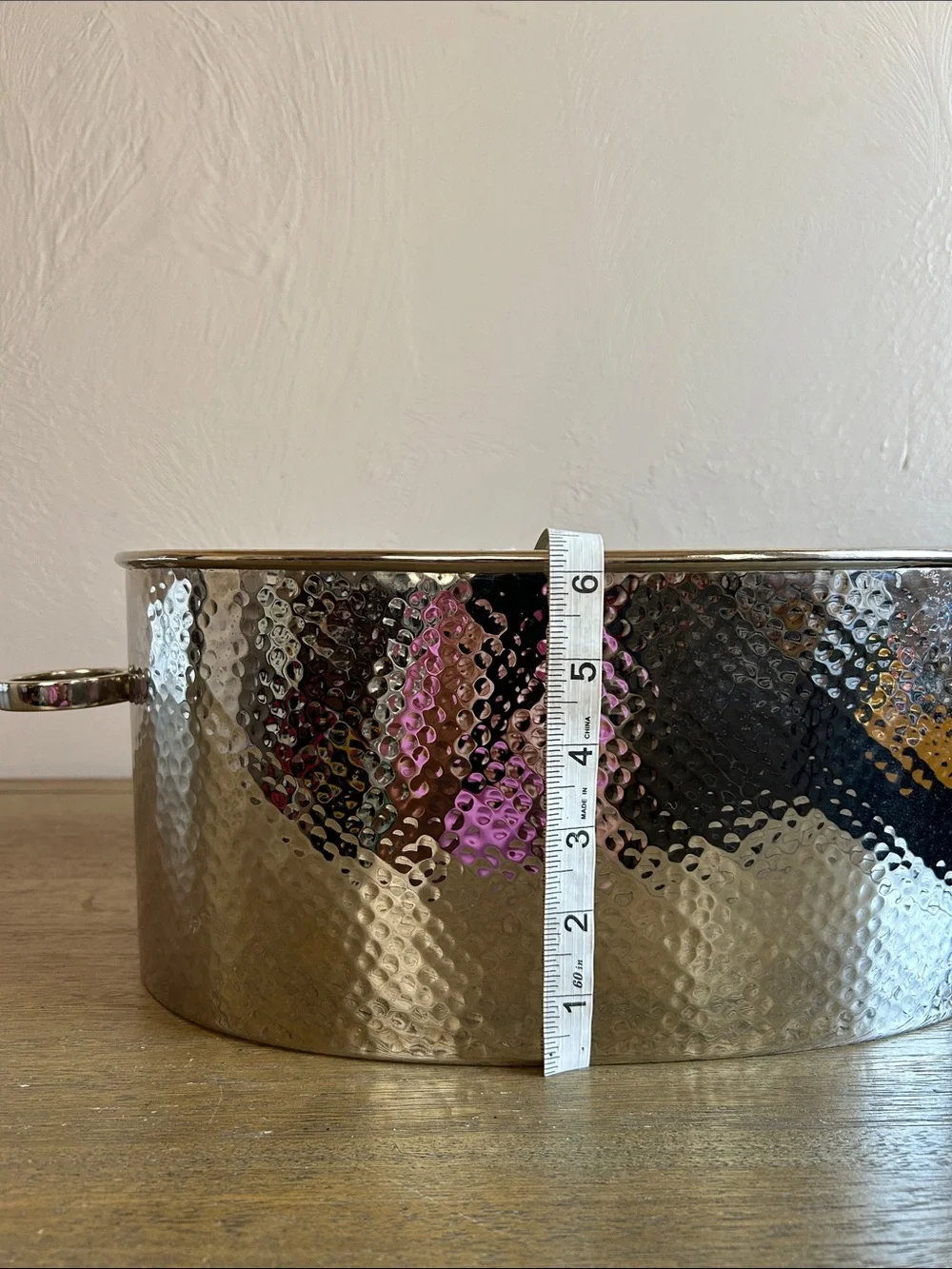 Pottery Barn Home Bar Hammered Stainless Steel Ice Bucket with Ring Handles.